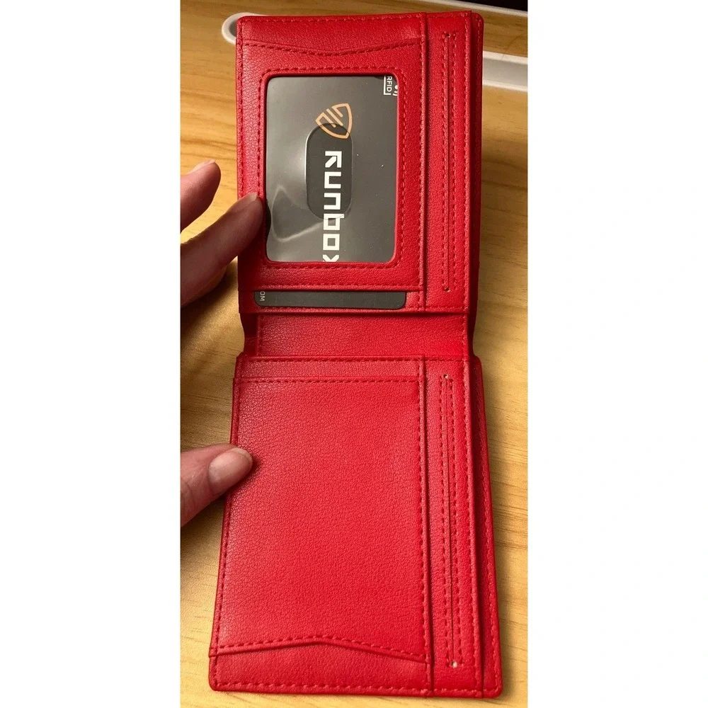 Runbox Mens Bifold Wallet Carbon Fiber Red Leather Interior RFID AirTag Holder